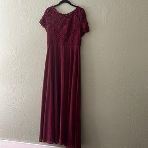 Burgundy Crochet Top Open Back Maternity Evening Gown